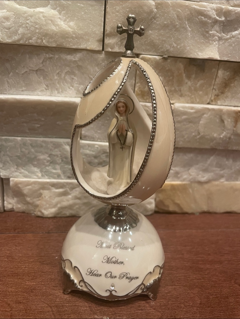 Our Lady of Lourdes Religious Figurine Decor - porcelain musical egg